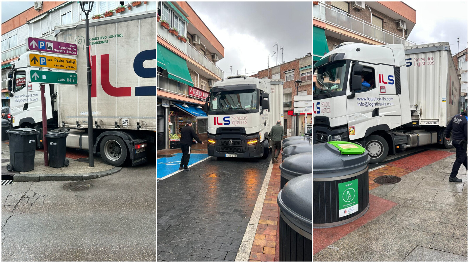 Un camión de gran tamaño queda atrapado en el centro de Pozuelo